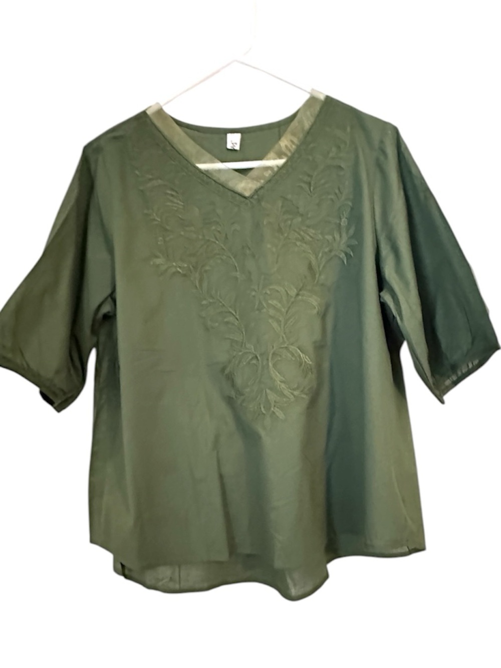 Embroidered V-Neck Olive Green Women's Tunic